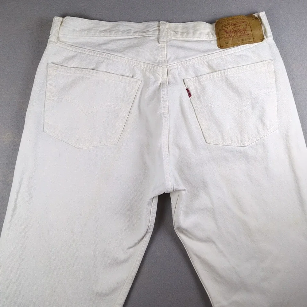 VTG Y2K Levis 501 Jeans Mens 38x30 (34x27) White Button Fly Original Straight
